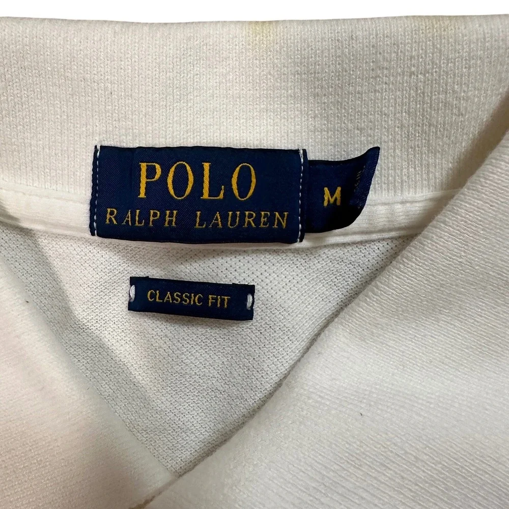 Polo Ralph Lauren Mens Classic Fit Ombre Dip Dye Polo Shirt White Pink Medium